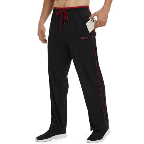 Image of ZENGVEE 1 Pack Tracksuit Bottoms Men Lightweight Mens Joggers Breathable Jogging Bottoms with Zipper Pockets Sweatpants Sports Casual Pants for Gym,Running,Training(0310-Blackred-L)