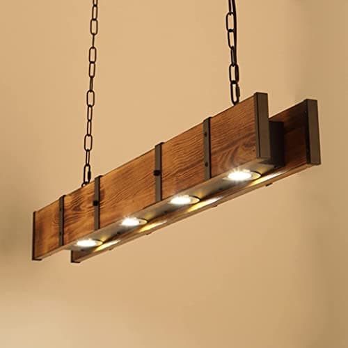 Image of FUMIMID Wood Rustic Pendant Lamp LED Retro Dining Table Hanging Light Adjustable Height Bar Industrial Chandelier Vintage Rectangular Droplight Cafe Creative Loft Hanging Lights Ceiling Lamps Lighting