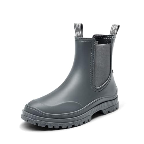 Image of DREAM PAIRS Women Wellington Boots, Comfortable Chelsea Rain Boots for Hiking, Yard Work, Mucker Style Outdoor Activities,Size 6,Grey,SDRB2405W-E