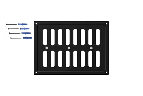 Image of DEMLOU Ventilation Grille 24x17 cm – Rectangular Powder Coated Steel Air Vent with Open and Close Mechanism – Wall or Ceiling Vent Cover – RAL 9005 Black Finish.