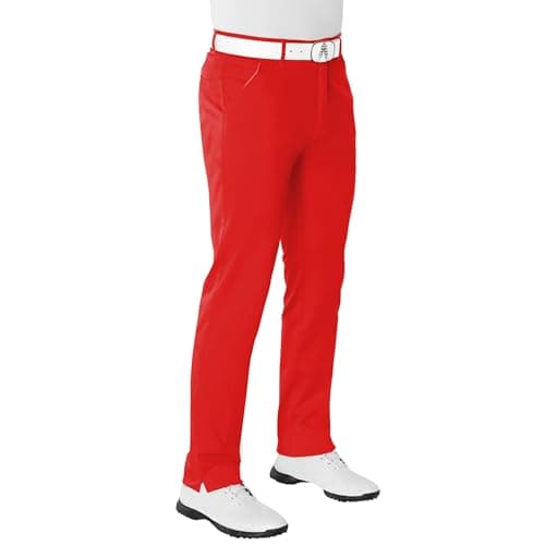 Image of Royal & Awesome Funny Mens Golf Trousers, Red Bright Stretch Cotton, Golf Pants for Men, Waist 34 Leg 32