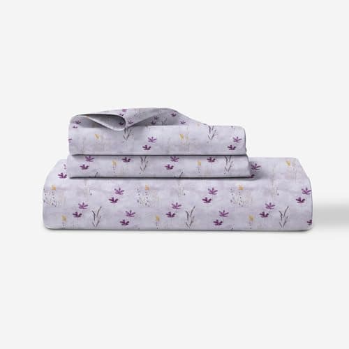 Image of LINENWALAS 100% Cotton Percale King Size Fitted Sheet Only, Printed All Around Elastic Deep Pocket up to 40 cm Premimum Bottom Fitted Bed Sheet 150x200 CM (King, Haze of Lavender)