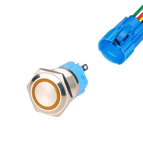 Image of Gebildet 1 Piece 0.63 Inch/16mm Stainless Steel Momentary Push Button 12V-24V 5A LED 1NO1NC SPDT ON Off Waterproof with Wire Socket Plug(Orange LED)