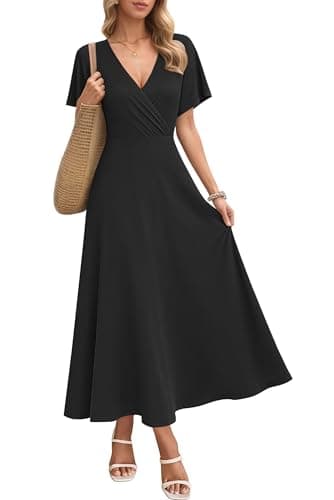 Image of AUSELILY Maxi Dress for Women - Summer Casual Long Dresses for Ladies with Pockets Black 2XL