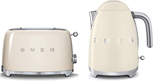 Image of Smeg TSF01CRUK KLF03CRUK | 50's Retro Style Aesthetic | 2 Slice Toaster and Kettle Set in Cream