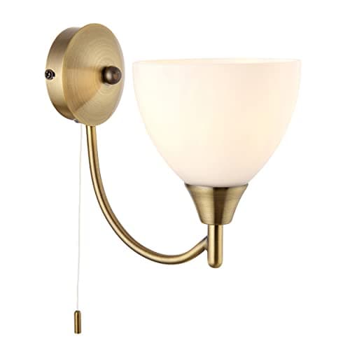 Image of National Lighting Andy Decorative Antique Brass Single E14 LED Compatible Wall Light with Matt Opal Glass Shade