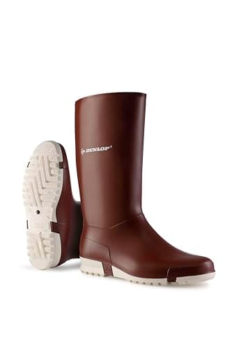 Image of DUNLOP Sport - Unisex Knee High Classic Retro Design Wellington Rain Boots, Burgundy/White, Waterproof and Chemical Resistant PVC Wellies for Outdoor, Farm and Gardening Work - EU38, UK5
