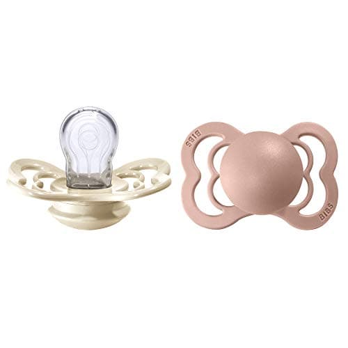 Image of BIBS Supreme Dummies 2 Pack, Symmetrical Nipple, BPA Free, Silicone Dummy Pacifier, Size 1 (0-6 Months), Ivory/Blush