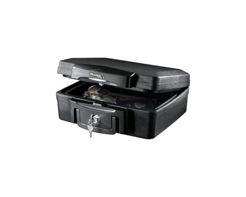 Image of MASTER LOCK Certified Fireproof and Waterproof Safe Box with Key, 4.9L, 362 x 156 x 330 mm, Portable with carrying handle, for home and professionals
