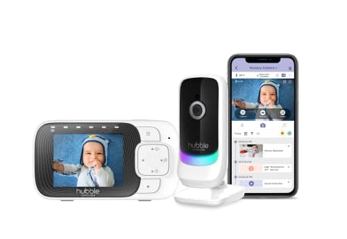 Image of Hubble Nursery Pal Essentials 2.8 inch Video Baby Monitor, HubbleClub App Connected, with Room Temperature Sensor, Private Secure Wi-Fi Connection, Digital Zoom, Soothing Nature Sounds - White