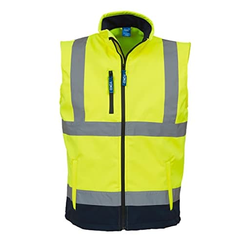 Image of Yoko Mens Hi Vis Softshell Bodywarmer/Workwear (Pack of 2) (L) (Hi-Vis Yellow/Navy)
