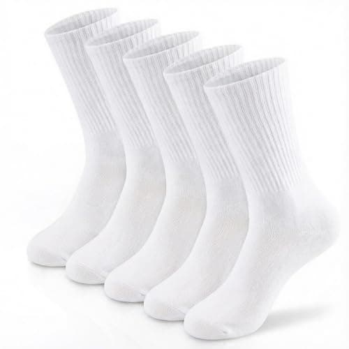 Image of Pinboov 5 Pairs Socks Womens 4-7, Combed Cotton Sports Socks for Women, White Crew Socks with High Elasticity, Soft, Comfortable & Breathable for Gym, Running, Daily Wear and Casual Activities