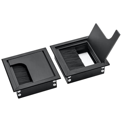 Image of 2Pcs Black Desk Cable Grommets 80x80MM, Desk Plug Hole Cover, Computer Desk Metal Cable Hole, Aluminum Alloy Rectangle Cable Hole Cover for Desktop Cable Organizer