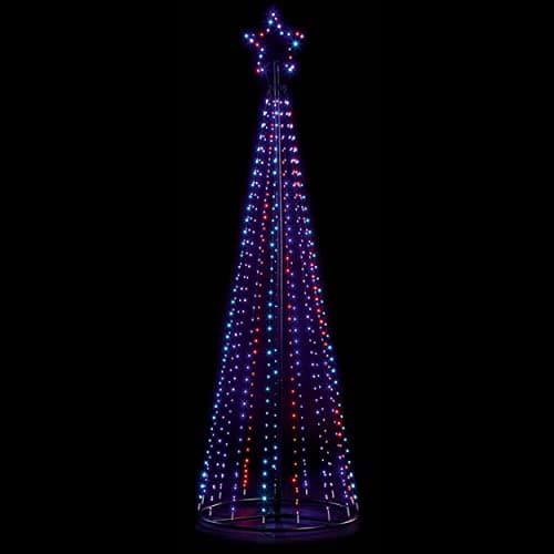 Image of Premier Decorations Flexibrights Artificial Pyramid Christmas Tree 2.5m with 835 Rainbow Super Bright LEDs, Spinning Light Effect, Light Up Outdoor Decoration, Mains Operated
