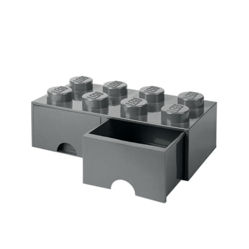 Image of LEGO Brick with 8 Knobs and 2 Drawers DARK STONE GREY - Storage Box for LEGO, Toys, Desk Drawers, and Office Supplies, Stackable Storage Box, Home Decoration