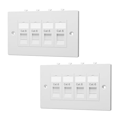 Image of FGB Ethernet Faceplate Wall Plate, Double Socket Quad Port RJ45 Wall Socket for CAT6/CAT5E/CAT5 Network Cable with Keystone Jacks, 2 Pack