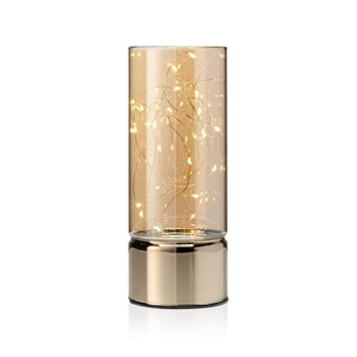 Image of Auraglow Wire Rice Light, Glass Cylinder Battery Lantern - Warm LEDs, in-Built Timer Option - Indoor Fairy String Lamp for Decorative Home Decor - (Medium)