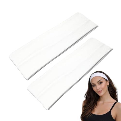 Image of WESTEND CHOICE 7cm Wide Headbands 2 Pack Plain Stretchy Hairband Unisex Kylie Headband Bandeau Gym Exercise Headbands for Women & Men Soft Yoga Head Band (White)