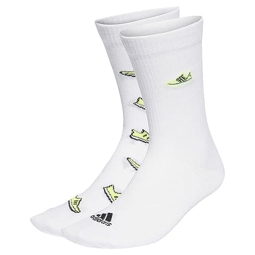 Image of adidas Unisex Run x Ultraboost Shoe Love Graphic Socks 2 Pairs, White/Lucid Lemon/Black, 10.5-12.5