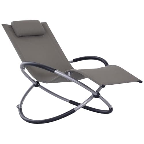 Image of Outsunny Outdoor Orbital Lounger Zero Gravity Patio Chaise Sun Lounger Foldable Rocking Chair with Pillow, Grey