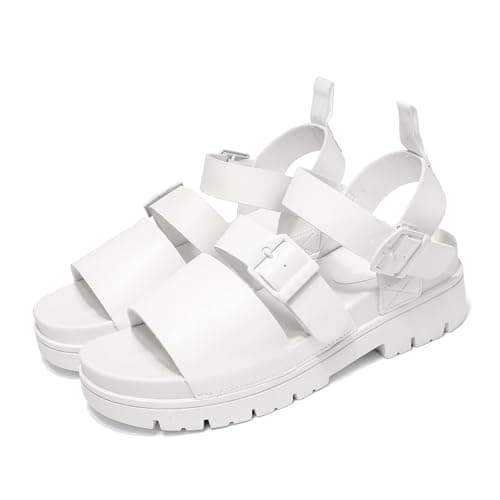 Image of LUNATECH Women's Summer Sandals Platform Womens Sandals Black White Ladies Sandals Outdoor Walking Strappy Buckle Sandals For Women (WHITE, Adult, Women, 5, Numeric, UK Footwear Size System, Medium)