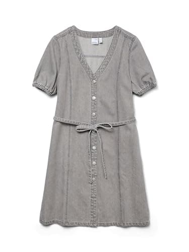 Image of VERO Moda Women's Vmjanet SS V-Neck Short Denim Dress Noos, Light Grey Denim, L