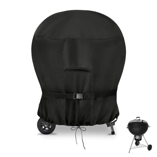 Image of Flymer Large Kettle BBQ Cover, 500D Waterproof Heavy Duty Round BBQ Cover with Air vent, Outdoor Barbecue Cover for Weber Master Touch 67 cm, Round Barbecue Grill, 84 x 97 cm, Black