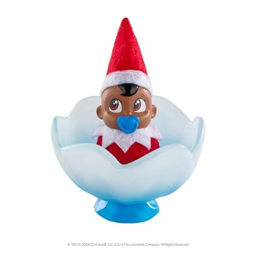 Image of The Elf on the Shelf Frost Pips Mini Blooms | Baby Elf in Magical Frost Flower | Elf on the Shelf | Baby Elves | Elf Babies (Boy with Brown Eyes)