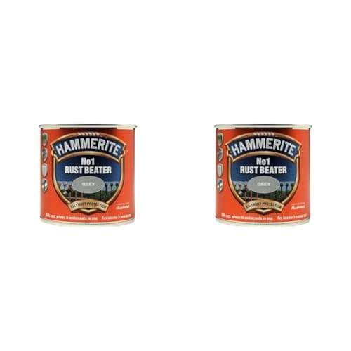 Image of Hammerite No 1 Rust Beater - Metal Paint Converter & Filler Primer & Undercoat, Grey for Interior & Exterior, 250ml (Pack of 2)