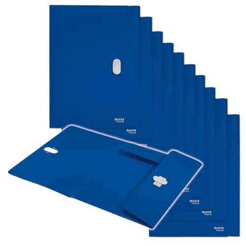 Image of Leitz Recycle A4 Document Folder, Pack of 10, Holds 150 Sheets, Premium Quality Plastic Folder with Elastic Bands, 100% Recyclable, Environmentally Friendly, Recycle Series, Blue, 46220035