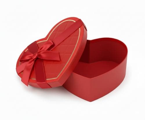 Image of Emartbuy Red Heart Gift Box – Size 3 (Small) 16 × 14 × 6 cm | Luxury Rigid Cardboard Box with Satin Ribbon Bow | Perfect for Jewellery, Chocolates & Romantic Gifting