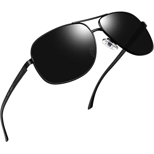 Image of Joopin Polarised Sunglasses Mens, UV Protection Al-Mg Metal Frame Double Bridge Aviation Sunglasses for Men Women Sun Glasses for Driving (Black)