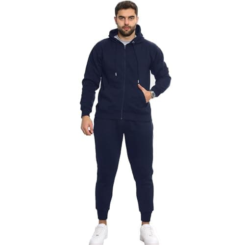 Image of A2Z Mens Plain Tracksuit Athletic Hooded Hoodie with Joggers - T.S Plain Navy XL