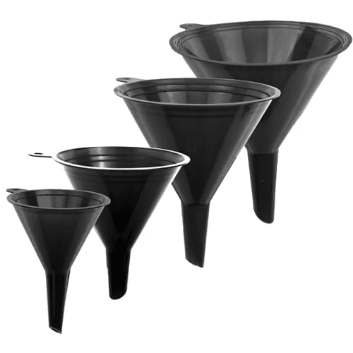 Image of Liqvee Funnel Black in 4 Different Sizes (122, 101, 76 & 50mm) Durable & Non-Toxic Food Grade Plastic -Funnels for Filling Bottles or Containers – Ideal for Kitchen, Garage & Labs