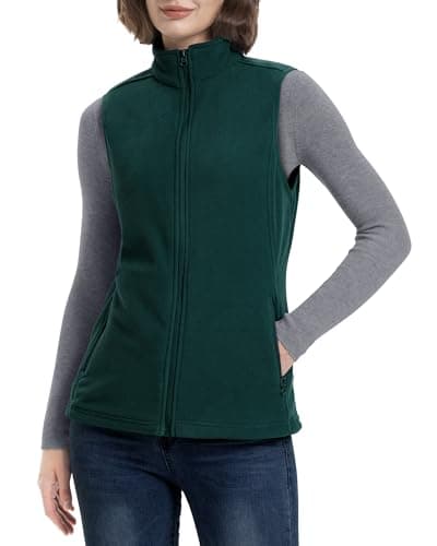 Image of 33,000ft Women's Fleece Gilets Lightweight Warm Ladies Vest Outerwear, Sleeveless Spring Jacket with Zip Up Pockets Dark Green XL/UK16