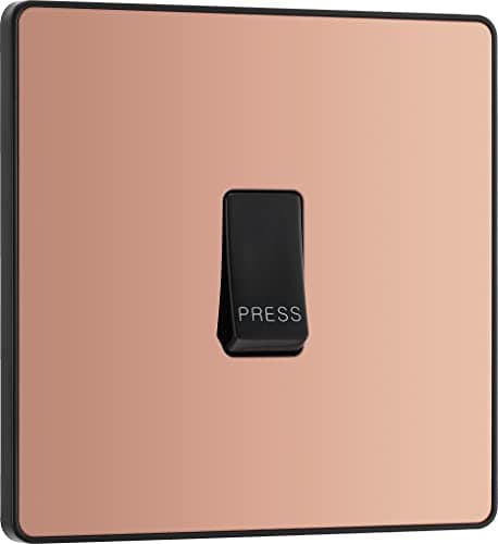 Image of BG Electrical Single Retractive Press Switch, Screwless Front Plate, Round Edges, 1 Way, Evolve, Polished Copper, 10A, PCDCP14B