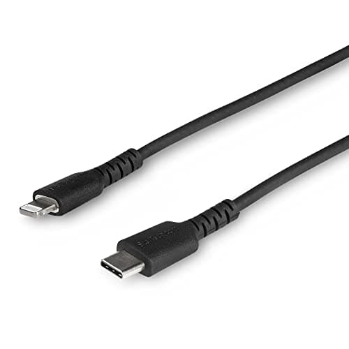 Image of StarTech.com 1m USB C to Lightning Cable - Durable Black USB Type C to Lightning Connector Fast Charge & Sync Charging Cord, Rugged w/Aramid Fiber Apple MFI Certified iPhone 11 iPad Air (RUSBCLTMM1MB)