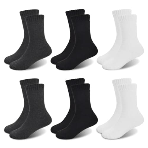 Image of GENTABY Girls Thermal Socks Boys Kids Warm Winter Socks Toddler Cosy Pink Purple Black Socks Ideal for Winter Activities Boots Socks 6 Pairs 10-14 Years