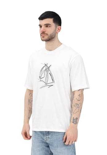 Image of Armani Exchange Men's White Short Sleeve T-Shirt with Sailing Graphic, White, L