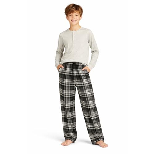 Image of kraftd Boys Bottom Pants Sets Soft Cozy Long Sleeve Top & Check Print Pants Set for Children (Grey Check, 15/16 Years)