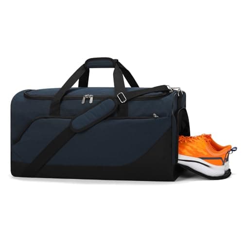 Image of ZZY 52L Mens Sports Gym Bag with Shoe Compartment-24 inch Large Holdall Travel Duffle Bag for Overnight, Fitness - Navy Blue