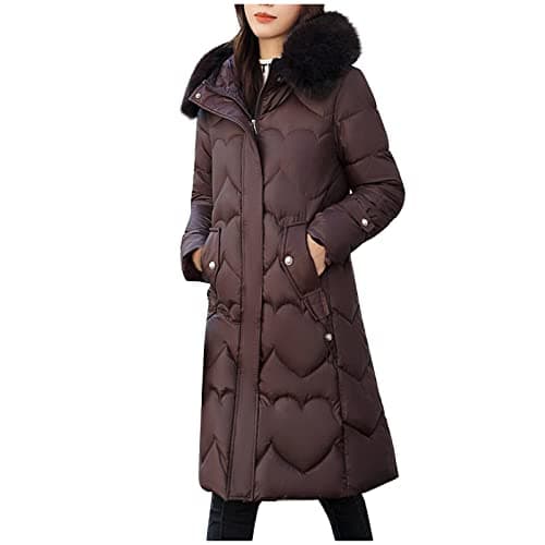 Image of ANHATUIV Puffer Jackets Women Longline Quilted Coat with Hood Padded Jacket Thicken Long Puffer Coat Jacket Warm Quilted Padded Slim Down Outerwear Snow Maxi Puffer Coat Wear Lady Long Parka Jacket-