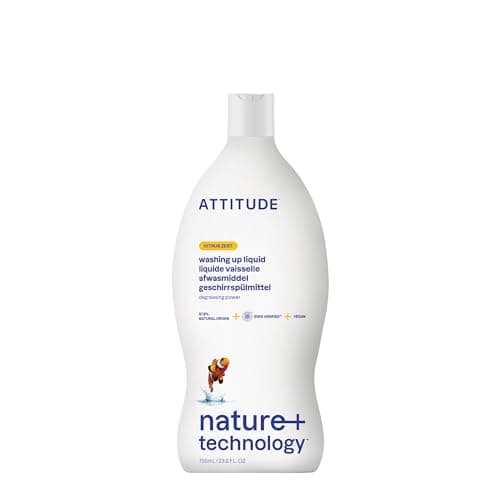 Image of ATTITUDE Washing Up Liquid, EWG Verified, Plant-Based & Vegan Dish Soap, Naturally Derived, Citrus Zest Scent, 700 mL