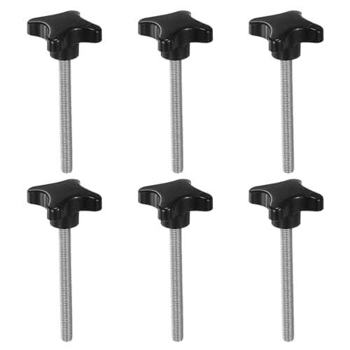 Image of sourcing map 6pcs Star Clamping Knobs M10 x 100mm Metric Male Thread 60mm 4-Point Plastic Head Threaded Stud Knob Hand Tightening Thumb Screw Jig Handle, Black