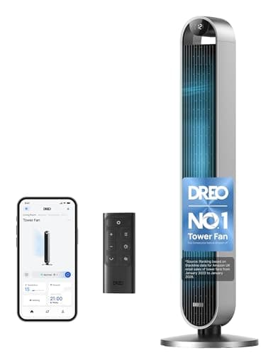 Image of DREO 42 Inch Smart Tower Fan, 20dB Quiet Cooling Fan for Bedroom, 12 Speeds Standing Fan with Remote, 28ft/s Velocity Alexa Fan, 120° Oscillating Electric Fan, APP Control, 4 Modes,12H Timer
