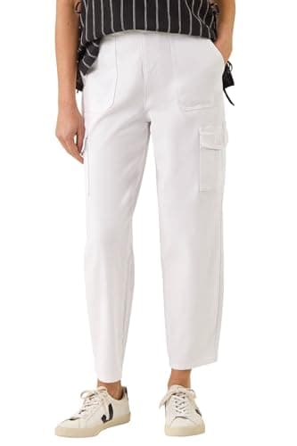 Image of Roman Casual Cargo Stretch Trousers for Women UK - Ladies Autumn Everyday Winter Holiday Pocket Details Comfy Woven Fabric Soft Button Closure Bottoms Day Out Pants - White - Size 16