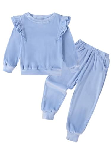 Image of ESHOO Girls Clothes Kids Velvet Tracksuit Little Girls Outfits Ruffle Long Sleeve Sweatshirt Sweatpant Kids Leggings Set for 2-10 Years