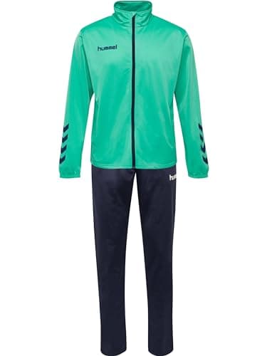 Image of hummel Unisex Youth Ensemble Enfant Promo Poly Track Suit, vert Flash/Blue Navy, 4 Years EU