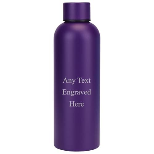 Image of Personalised Engraved Any Message Double Wall Insulated Water Bottle 500ml 17.5oz Hot Cold 5 Colours Available (Purple)