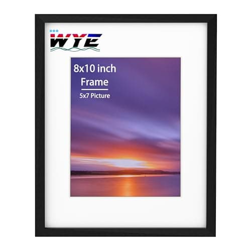 Image of 8x10 Picture Frames, Solid Wood 10x8 inch Photo Frame with 4.5x6.5 inch Mount and Stand, Plexiglass, Tabletop or Wallmount, Black